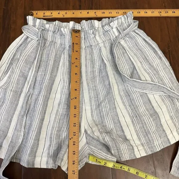 VOYAGEUR By MERSEA Como Shorts Multi Striped Linen Belted Paperbag NWT